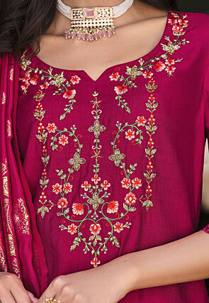 Embroidered Viscose Silk Pakistani Suit in Fuchsia