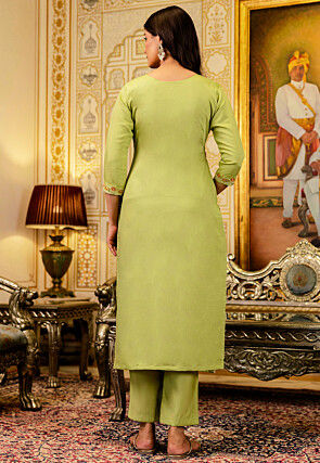 Embroidered Viscose Silk Pakistani Suit in Light Green