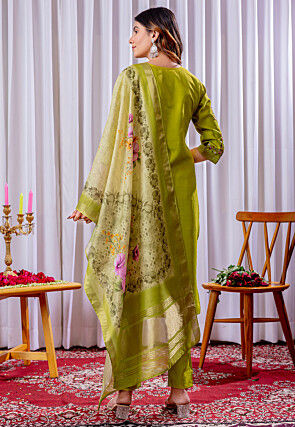 Embroidered Viscose Silk Pakistani Suit in Light Green