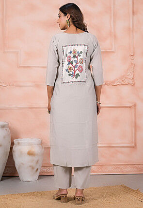 Embroidered Viscose Silk Pakistani Suit in Light Grey