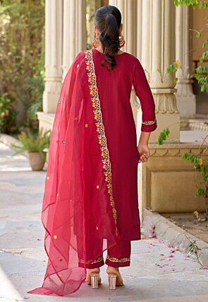 Embroidered Viscose Silk Pakistani Suit in Maroon