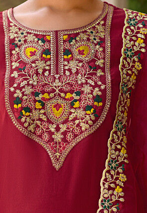 Embroidered Viscose Silk Pakistani Suit in Maroon