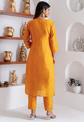 Embroidered Viscose Silk Pakistani Suit in Mustard