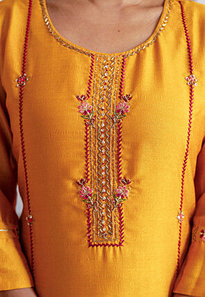 Embroidered Viscose Silk Pakistani Suit in Mustard