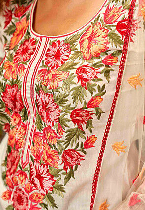 Embroidered Viscose Silk Pakistani Suit in Off White