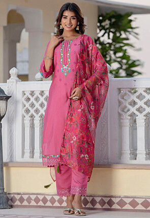 Embroidered Viscose Silk Pakistani Suit in Pink