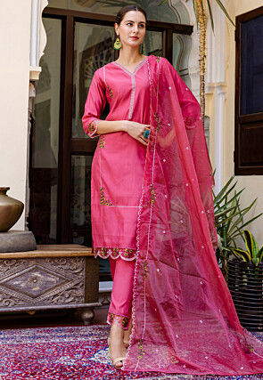 Embroidered Viscose Silk Pakistani Suit in Pink
