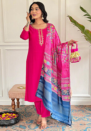 Embroidered Viscose Silk Pakistani Suit in Pink