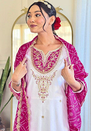Embroidered Viscose Silk Pakistani Suit in White