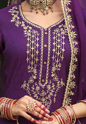 Embroidered Viscose Silk Punjabi Suit in Purple