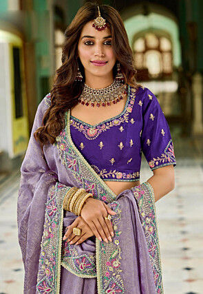 Embroidered Viscose Silk Jacquard Saree in Purple
