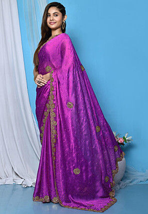 Hand Embroidered Chiffon Saree in Purple