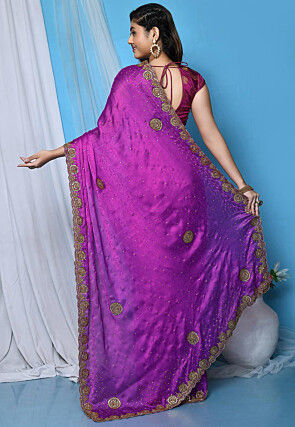 Hand Embroidered Chiffon Saree in Purple