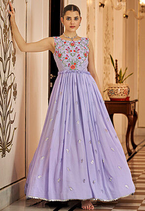 Embroidered Georgette Gown in Light Purple
