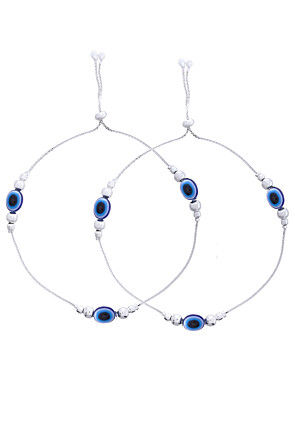 Evil Eye Beaded Adjustable Anklet Pair