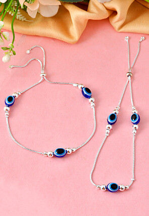Evil Eye Beaded Adjustable Anklet Pair