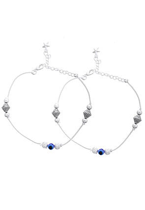 Evil Eye Beaded Adjustable Anklet Pair