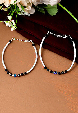 Evil Eye Beaded Adjustable Anklet Pair
