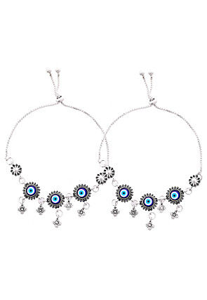 Evil Eye Beaded Adjustable Anklet Pair