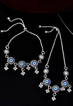 Evil Eye Beaded Adjustable Anklet Pair