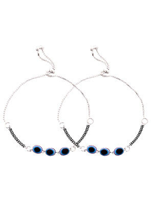 Evil Eye Beaded Adjustable Anklet Pair