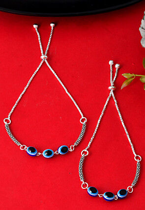 Evil Eye Beaded Adjustable Anklet Pair