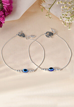 Evil Eye Beaded Anklet Pair