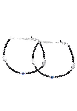 Evil Eye Beaded Anklet Pair
