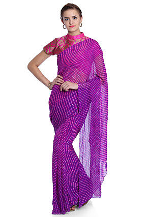 Leheriya Georgette Saree in Purple