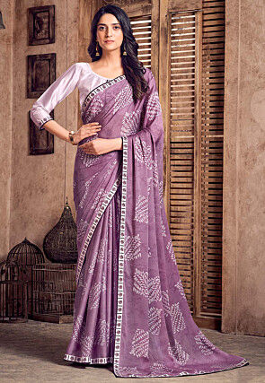 Printed Georgette Saree in Dark Mauve