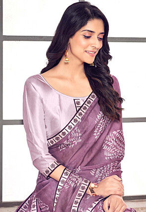 Printed Georgette Saree in Dark Mauve