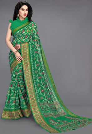 Floral Cotton Silk Saree in Green
