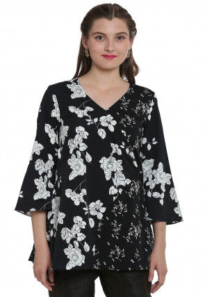 Floral Printed Crepe Top in Black
