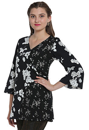 Floral Printed Crepe Top in Black