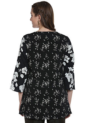 Floral Printed Crepe Top in Black