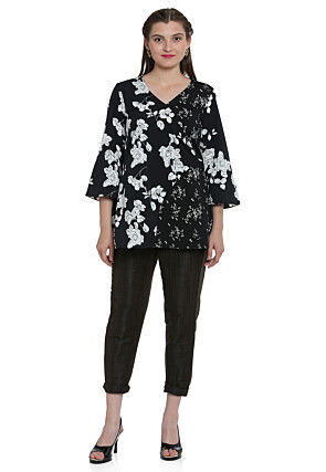 Floral Printed Crepe Top in Black