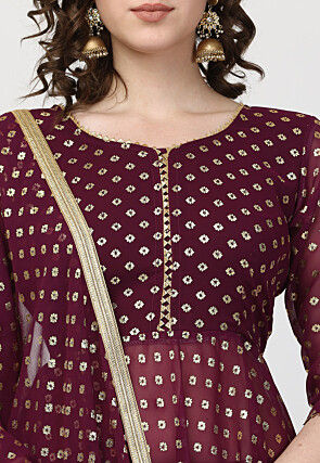 Foil Print Georgette Pakistani Suit in Wine