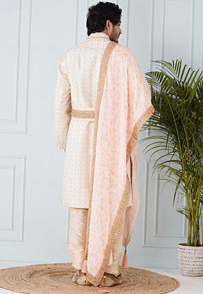 Foil Print Velvet Dupatta in Light Peach