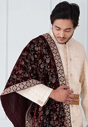 Foil Print Velvet Dupatta in Maroon