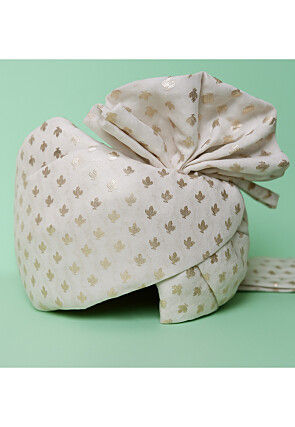 Foil Printed Art Chanderi Silk Kids Turban in Off White