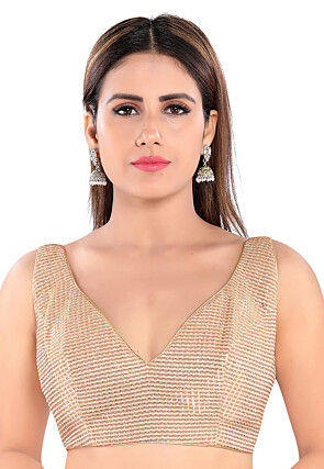 Foil Printed Art Silk Blouse in Golden