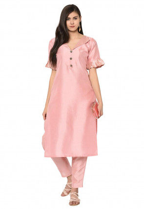 Foil Printed Art Silk Pakistani Suit in Pink