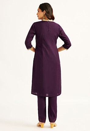 Foil Printed Art Silk Pakistani Suit in Violet