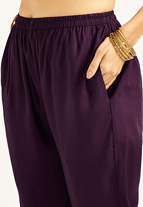 Foil Printed Art Silk Pakistani Suit in Violet