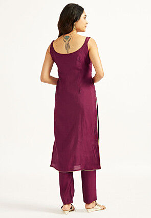 Foil Printed Art Silk Pakistani Suit in Wine