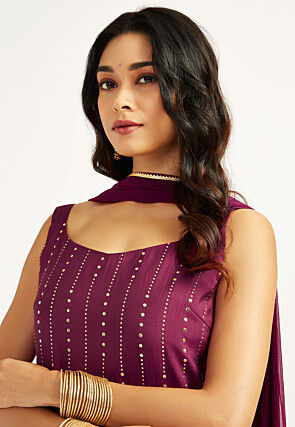 Foil Printed Art Silk Pakistani Suit in Wine