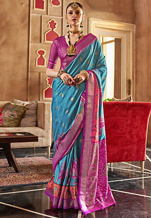 Foil Printed Art Silk Saree in Blue