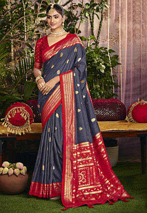 Foil Printed Art Silk Saree in Dark Grey