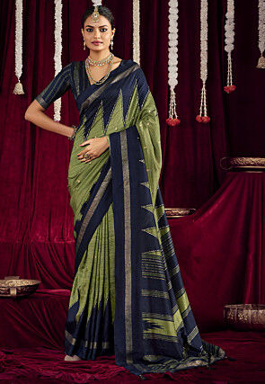 Foil Printed Art Silk Saree in Green