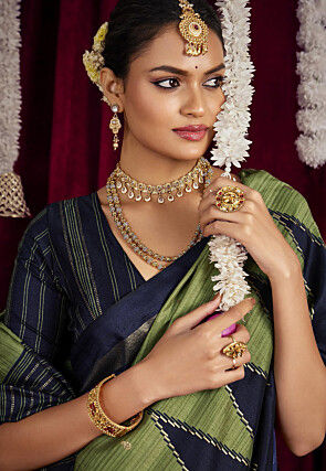 Foil Printed Art Silk Saree in Green